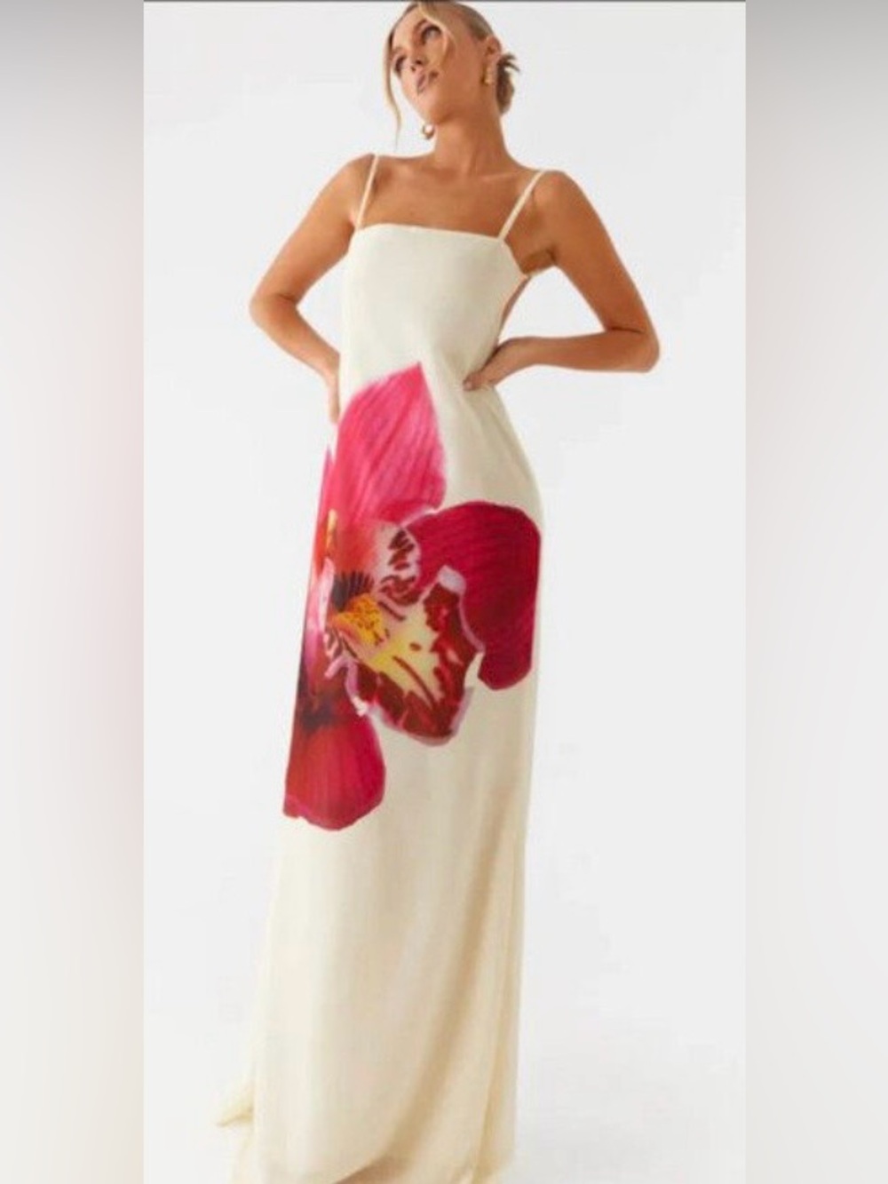 PepperMayo Affirmation Pale Yellow Maxi Slip Dress with Pink Floral Print